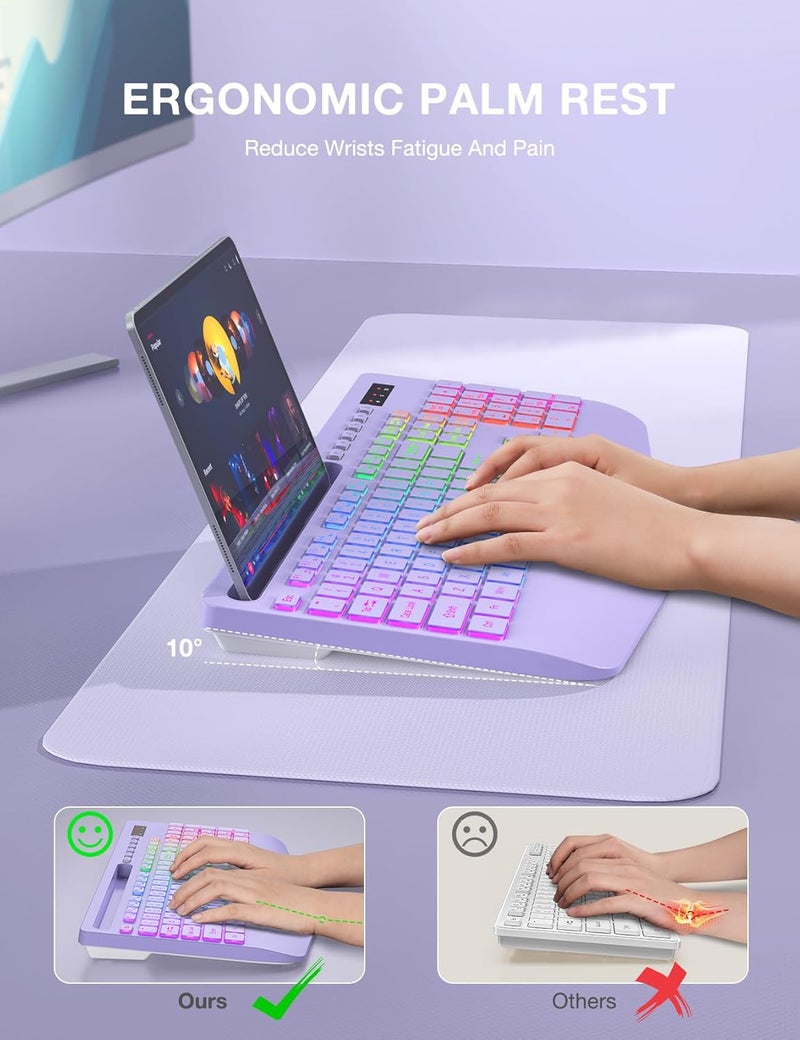 SABLUTE Wireless Keyboard with 9 Effects Backlits, Wrist Rest, Phone Holder, Rechargeable Ergonomic Computer Keyboard with Silent Keys, 2.4G Lag-Free Cordless Set for PC, Laptop, Windows, Mac (Keyboard Only) - Image 2